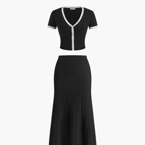 Commense Minimalism Contrast Trim Sweater Skirt Set